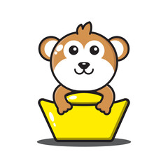 cute monkey chinese zodiac hugging gold