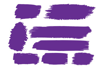 Collection of hand drawn purple grunge brushes. Vector Grunge Brushes. Dirty Artistic Design Elements. Creative Design Elements. White background. Distress Frame, Logo, Banner, Wallpaper.
