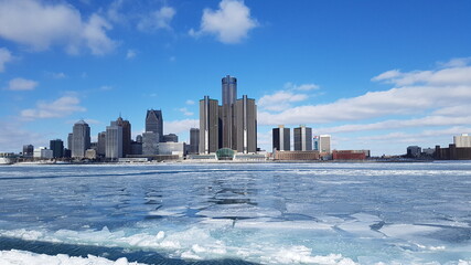 Detroit Skylines winter time