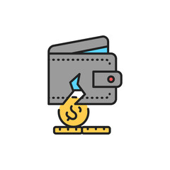 Torn wallet line color icon. Sign for web page, mobile app