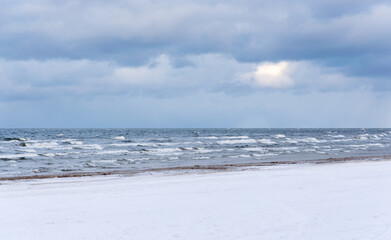 Windy winter day on the coast of the Gulf of Riga.