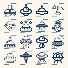 Simple set of ufo related lineal icons.