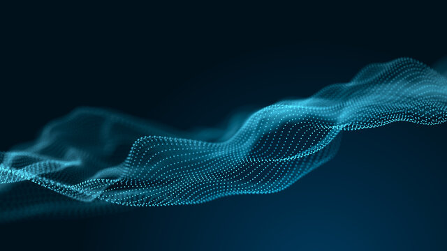 Futuristic background of points with a dynamic wave. Excellent data visualization. 3D rendering.
