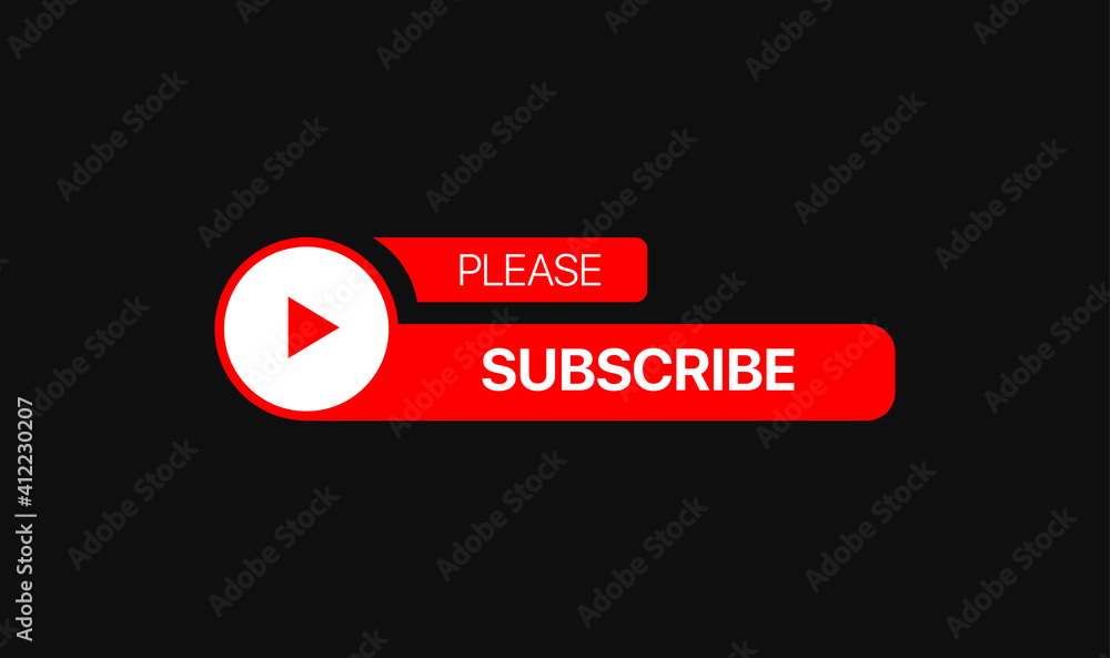 Poster youtube video service subscribe button lower third. social media vector element on black background.