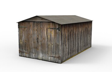 Old building render on a white background. 3D rendering