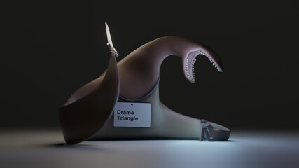 Drama triangle Karpman, psychology, mental health 3d art illustration.
