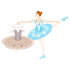 Ballerina in tutu lacedress, pointe shoes, dancing and posing, vector ballet