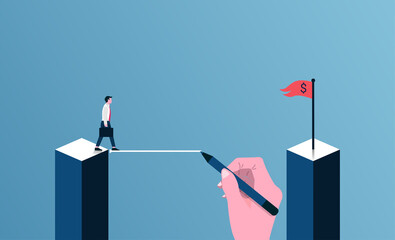 Teamwork and cooperation concept. Big hand drawing line to support businessman vector illustration. - obrazy, fototapety, plakaty