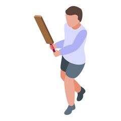 Boy fast playing cricket icon. Isometric of boy fast playing cricket vector icon for web design isolated on white background