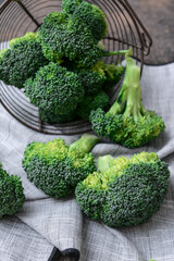 Fresh broccoli cabbage on dark background