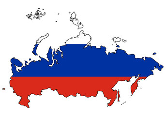 Russia map with flag - outline of russian state with a national flag, white background, vector