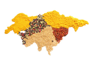 Continent Eurasia made of spices on white background