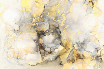 Fototapeta na wymiar art photography of abstract fluid art painting with alcohol ink, black, gray and gold colors