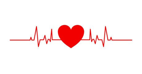 Red heart beat isolated on white background. Heart vector illustration. Heart rate icon, symbol, logo