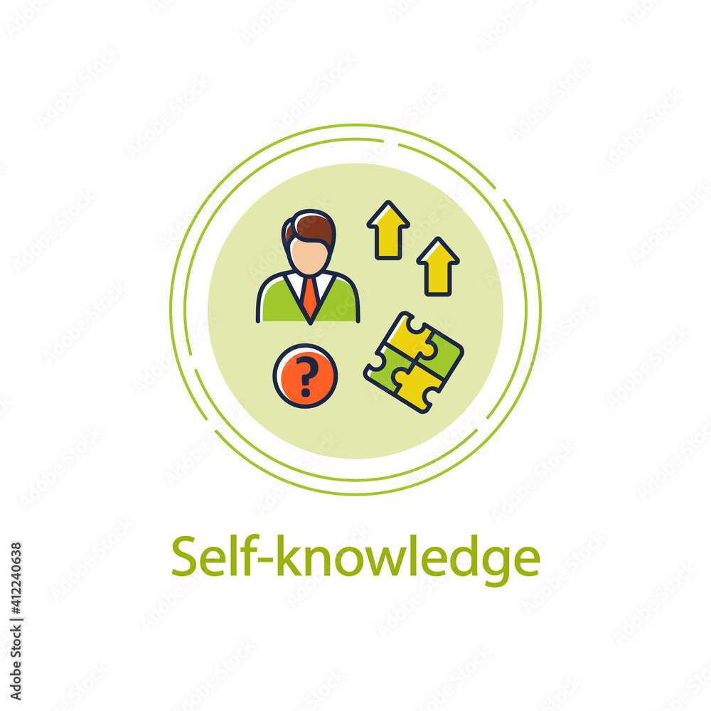 Poster self knowledge improving concept line icon. self cognition. introspection. self improvement and self