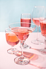 Summer tropical pink cocktail in a different glasses.