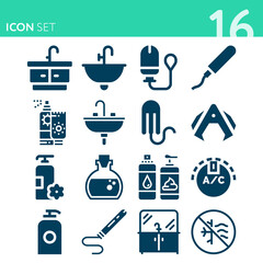 Simple set of 16 icons related to drain basket