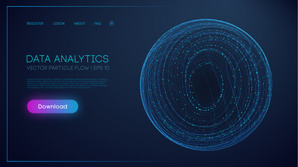 Data Analytics Globe. Abstract sphere flow of particles on light background. Technology background and data science concept. Vector illustration.
