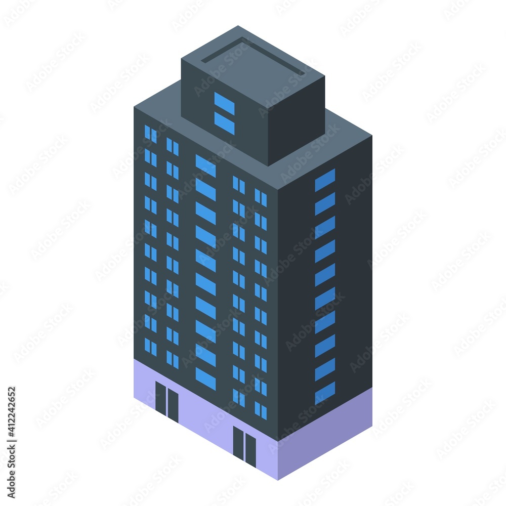 Poster building office icon. isometric of building office vector icon for web design isolated on white back