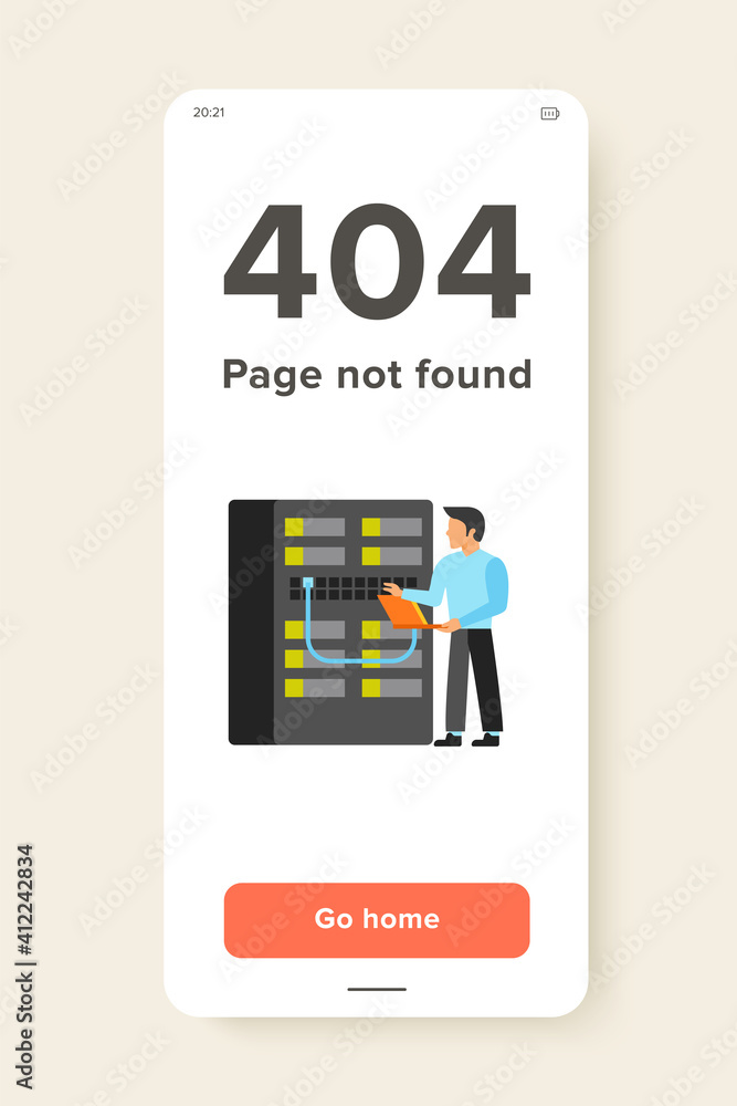 Poster icon of engineer checking server. maintenance, diagnostics, administrating. data center concept. can