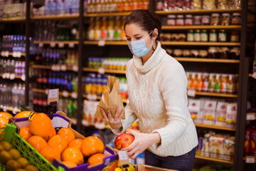 Grocery shopping in supermarket or store while pandemic