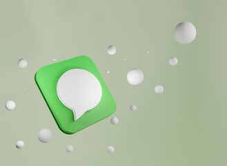 3D Green-white ios message icon on calm green background with white beads 