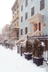 colonial house in brooklyn, new york during a snow storm