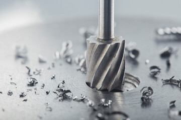 Milling сutter make sink in hole in steel billet. Locksmith work.
