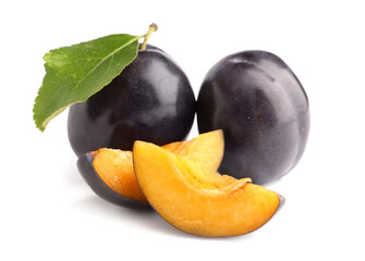 Sweet plums on white background