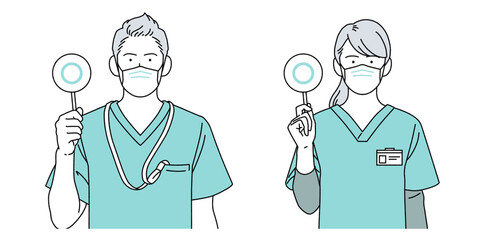 人物イラスト 看護師 男女 正体 マスク着用 シンプル
