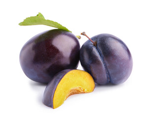 Sweet plums on white background