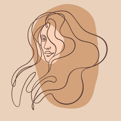 Abstract portrait of young pretty woman. Continuous one line drawing isolated on white. Vector illustration in simple modern style.