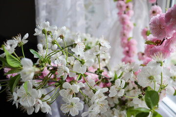 springtime. bouquet of spring flowers on white background 