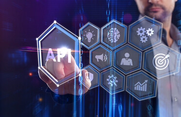 API - Application Programming Interface. Software development tool. Business, modern technology, internet and networking concept.