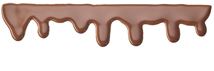 Strip of chocolate drips on white background