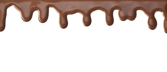 Strip of chocolate dripping on white background
