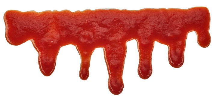 Drips of red tomato ketchup isolated on white