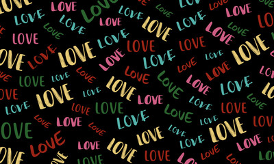colorful pattern with the word love with different fonts.