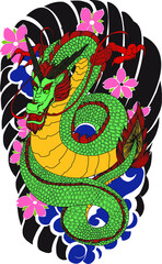 Infinity red dragon in circle isolate on white background.Chinese lucky dragon eight shape in circle.