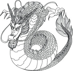 Infinity red dragon in circle isolate on white background.Chinese lucky dragon eight shape in circle.