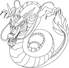 Infinity red dragon in circle isolate on white background.Chinese lucky dragon eight shape in circle.