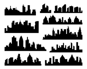 Fototapeta premium Set of Cities Silhouette. Black City Icons on white Background