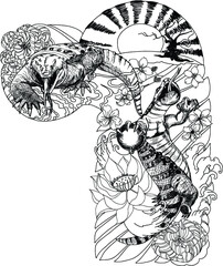 Fototapeta premium hand drawn and doodle art water monitor, japanese tattoo style