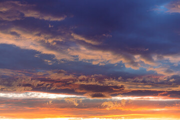 Colorful sunset sky with clouds for background
