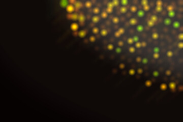 Bokeh on a black background. Photo decoration element. Side bokeh in the corner.