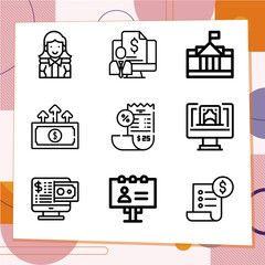 Simple set of 9 icons related to clinton