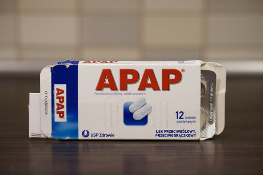 POZNAN, POLAND - Jun 06, 2017: Apap Pain Killers In A Open Box