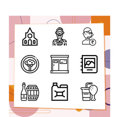 Simple set of 9 icons related to aged