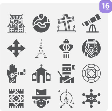 Simple set of culturally related filled icons.