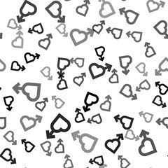 Black Heart with male gender symbol icon isolated seamless pattern on white background. Vector.
